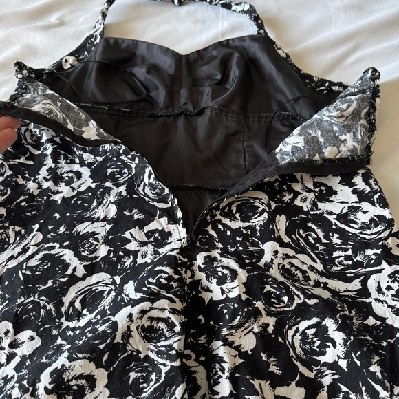 Majora XL Black & White‎ Floral Summer Midi Dress Sleeveless Neck Tie Whimsigoth - Picture 8 of 16